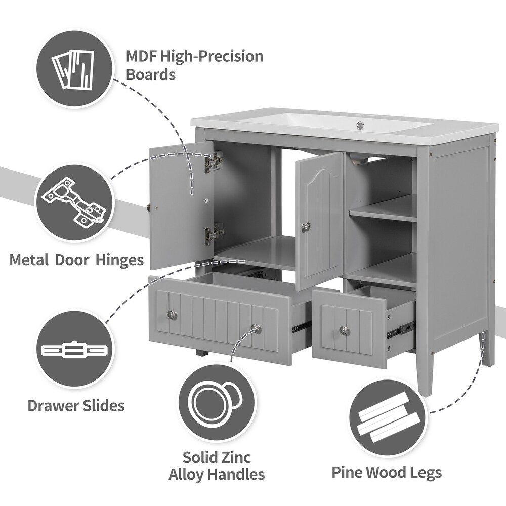 Grey Multiple Bathroom Vanity with Ceramic Basin Freestanding Cabinet