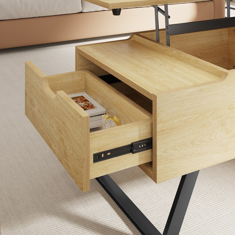 Moasis Lift Top Coffee Table Hidden Storage Drawer and Shelf Sofa Table   39.3\