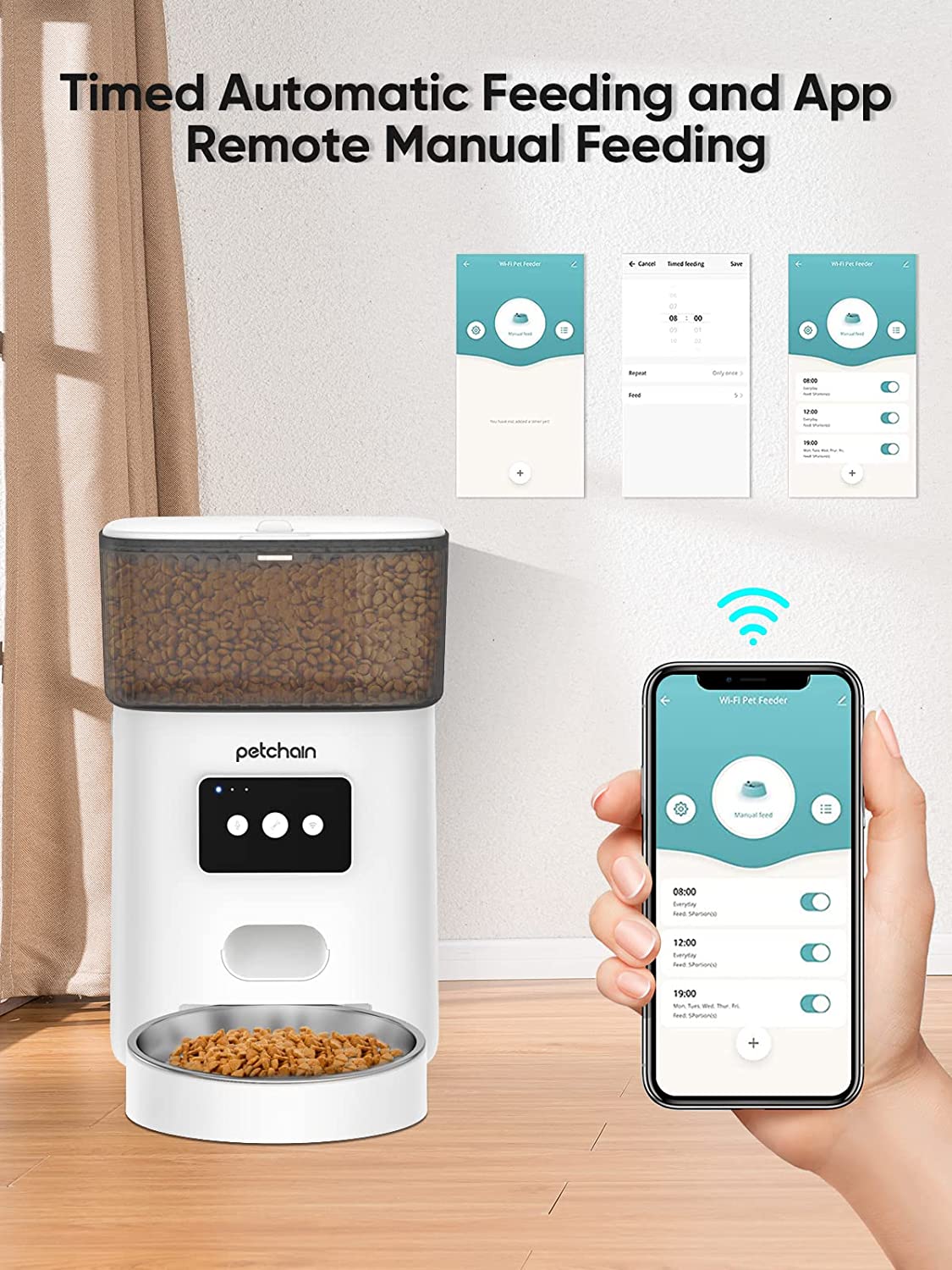 Automatic Cat Feeder， 4L WiFi Pet Food Dispenser for Cats and Dogs APP Control Auto Pet Feeder Up to 20 Portions15 Meals per Day， Low Food Alarm and 10s Voice Recorder for Pet