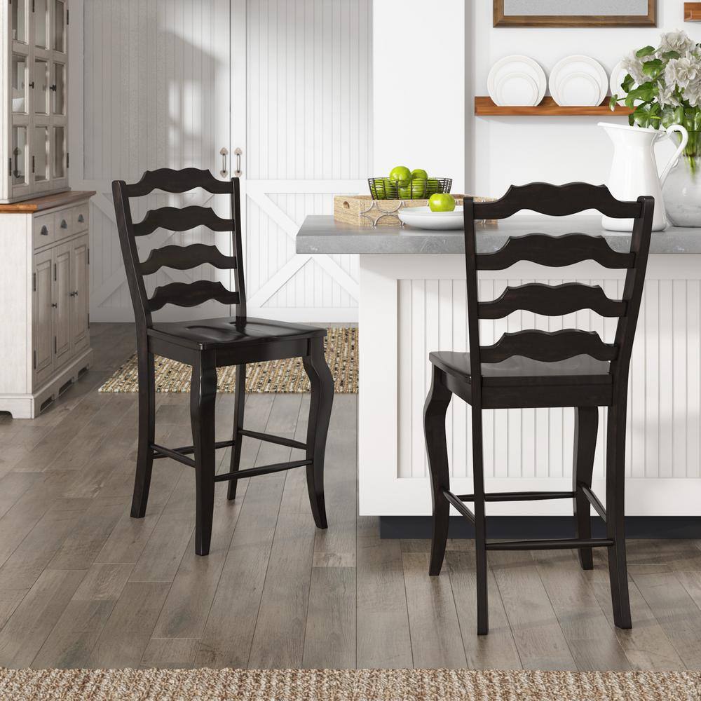 HomeSullivan Antique Black French Ladder Back Wood Counter Height Chair (Set of 2) 40530C1-24BK