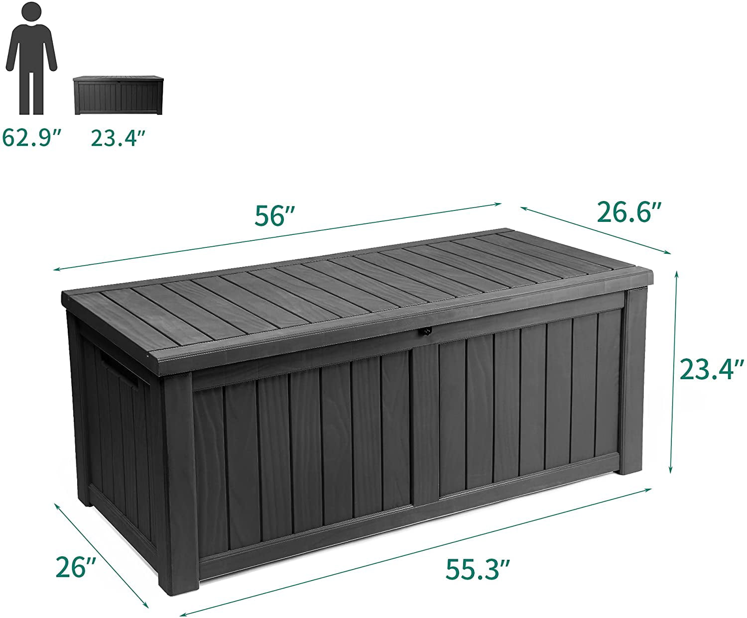 YITAHOME 120 Gallon Outdoor Storage Deck Box Resin Patio Storage Lockable for Outdoor Pillows, Garden Tools and Pool Toys, Dark Grey