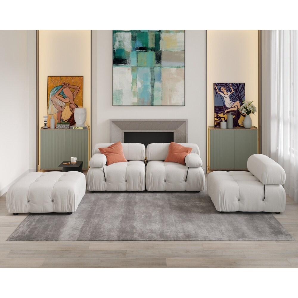 L shape Teddy Sectional Sofa Soft Couch