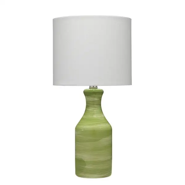 Table Lamp with Drum Shade and Ceramic Swirl Design Base， Green