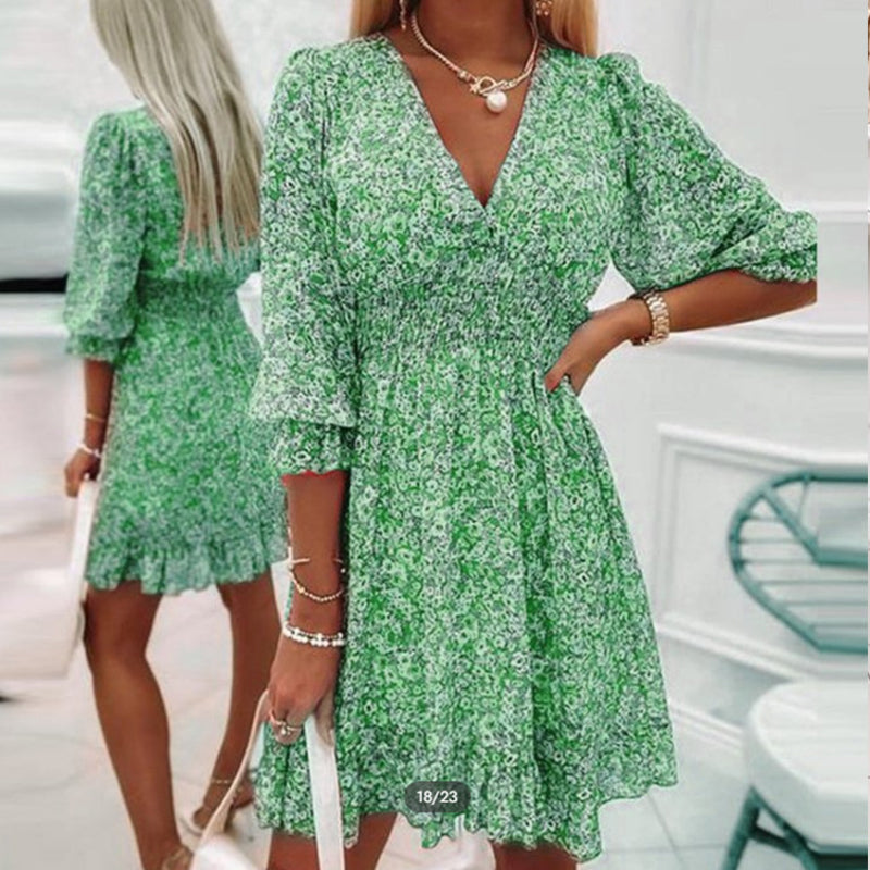 Puff Sleeve Mid Waist Floral Dress