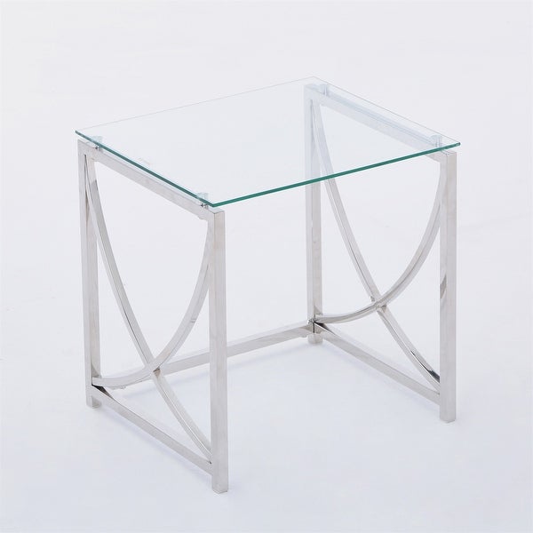 Stainless Steel Cube End Table Silver Glass Table