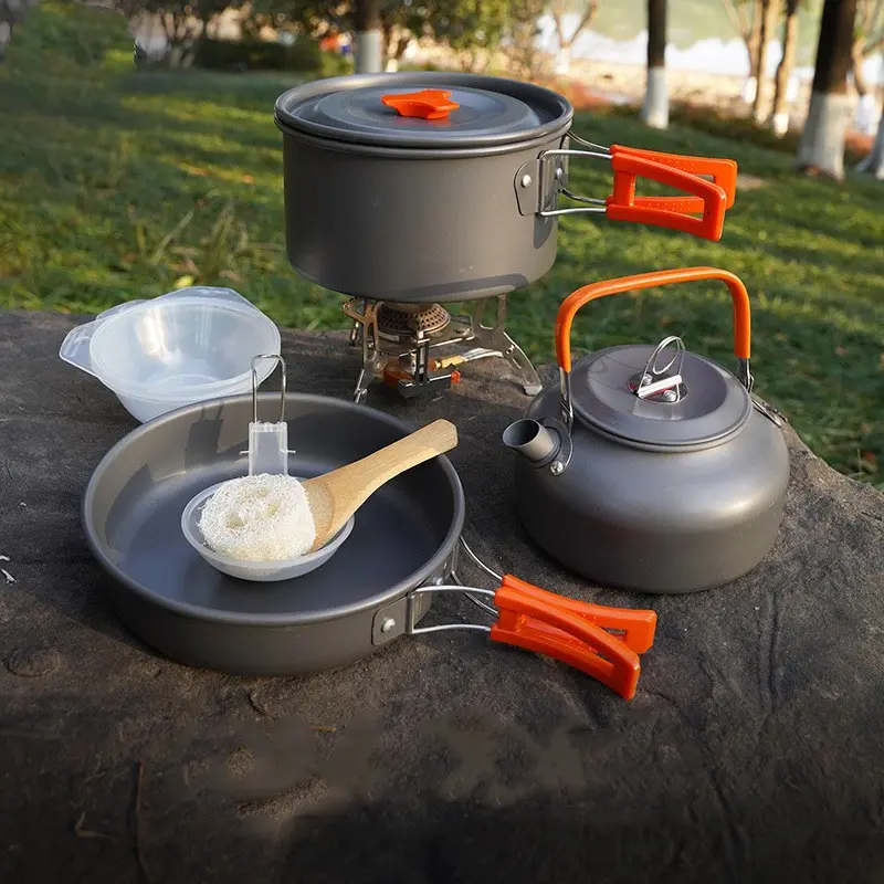 Portable Camping Tableware Cooking Set Outdoor Cookware Pan Pot Bowl Spoon Fork Utensils For Hiking Picnic Travel Wild Campismo