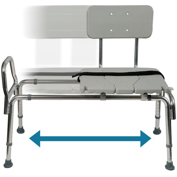 DMI Tub Transfer Bench and Sliding Shower Chair， Heavy Duty Non Slip Aluminum Body and Seat