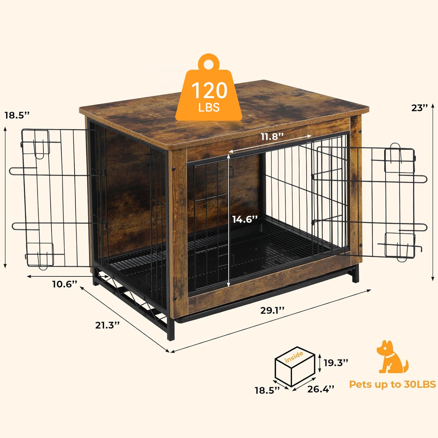 Dog Crate Furniture 29-inch Side End Table, Dog Cage with Pull-Out Removable Tray for Small Pets