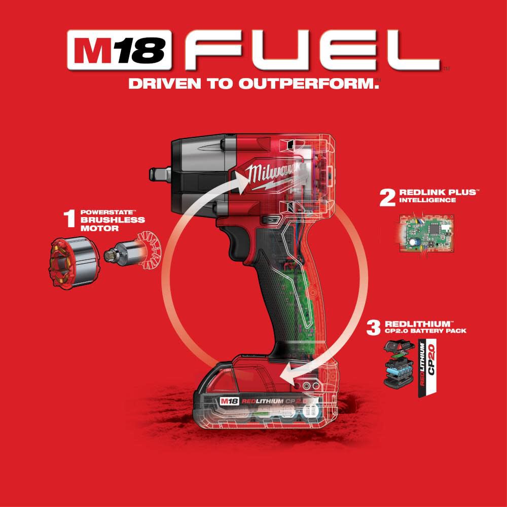 Milwaukee M18 FUEL 3/8 Mid-Torque Impact Wrench with Friction Ring CP2.0 Kit 2960-22CT from Milwaukee