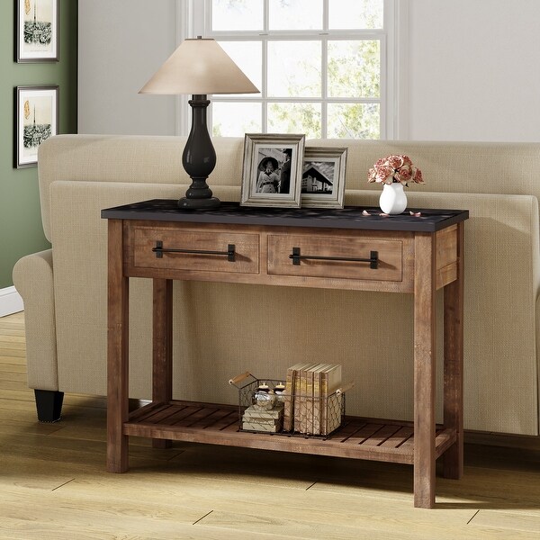 ClickDecor Eugene Wooden Console Table with 2 Drawers， Modern Farmhouse Living Room Furniture Accent