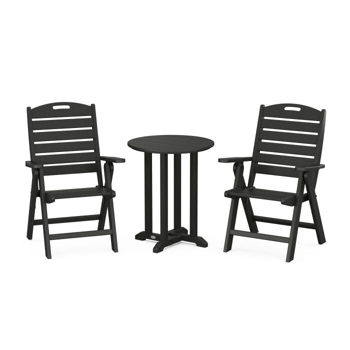 Polywood Nautical Folding Highback Chair 3-Piece Round Dining Set PWS1306-1