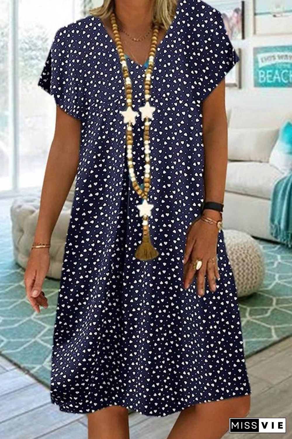 Short Sleeve Dots Printed Dress