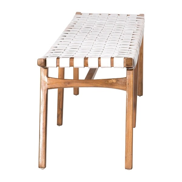 Willow 74-inch Teak and Woven Full Grain Leather Bench