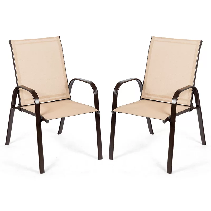 2 Pcs Patio Chairs Outdoor Dining Chair with Armrest