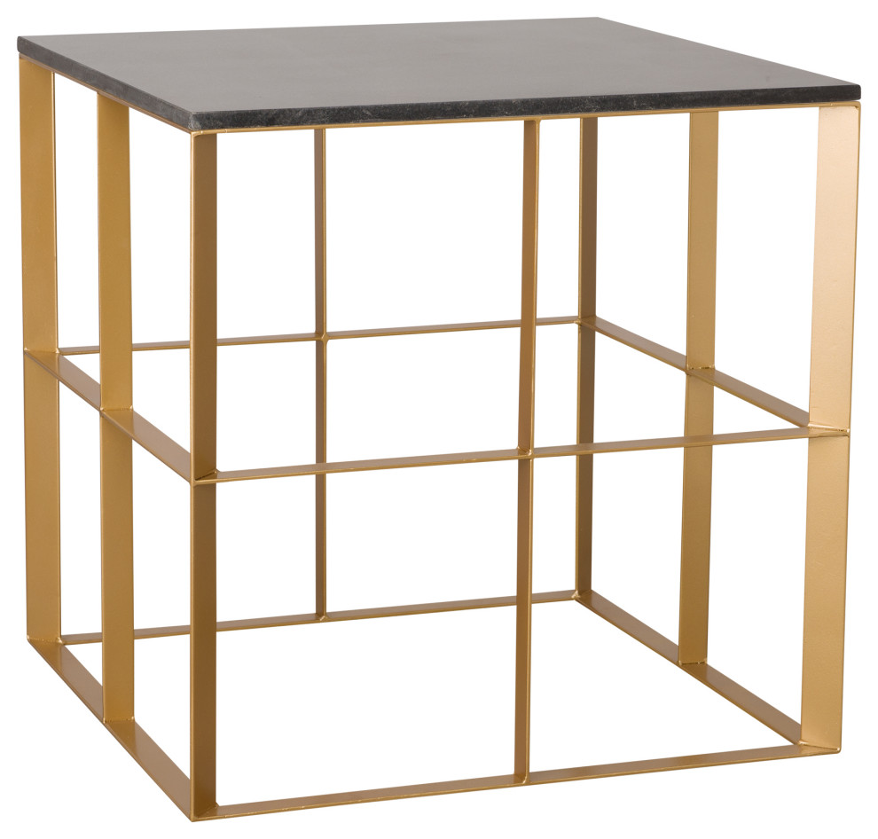 Square Milo End Table  Gold With Black Granite 24x24   Contemporary   Side Tables And End Tables   by EMISSARY  Houzz