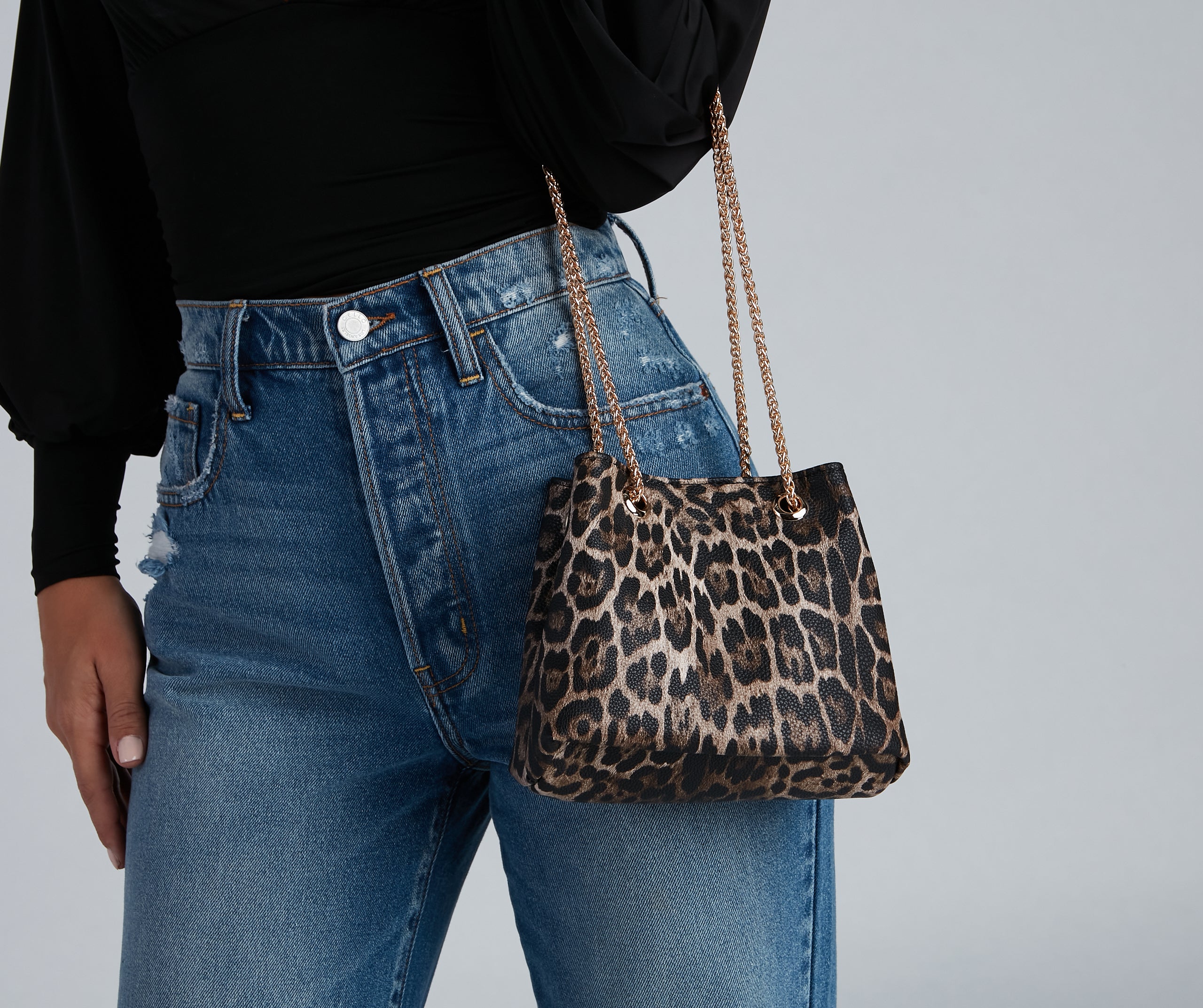 Growl Power Leopard Saffiano Bucket Bag