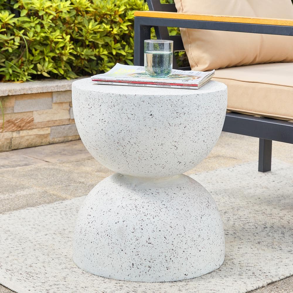 Glitzhome 17.75 in. H Multi-Functional MGO Resin Faux Terrazzo White Garden Stool or Planter Stand or Accent Table GH2007200021