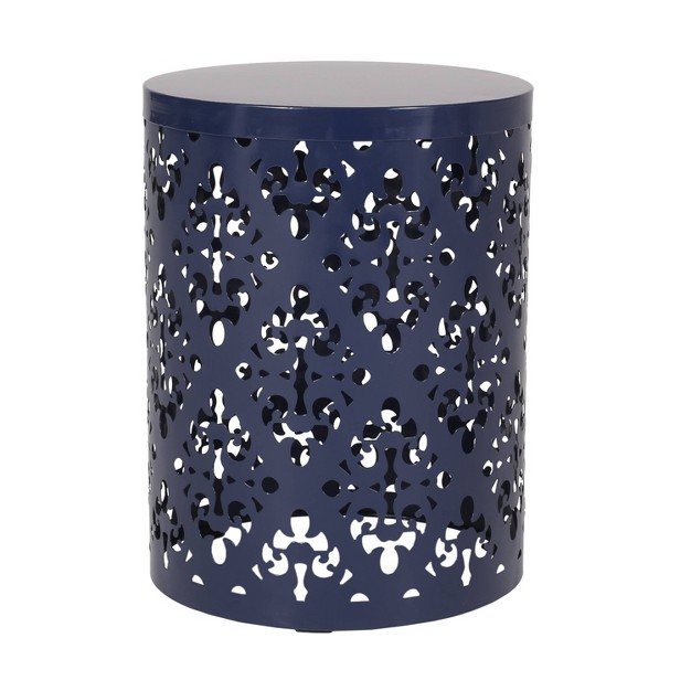 Mathena Outdoor Round Iron Side Table Navy Christopher Knight Home