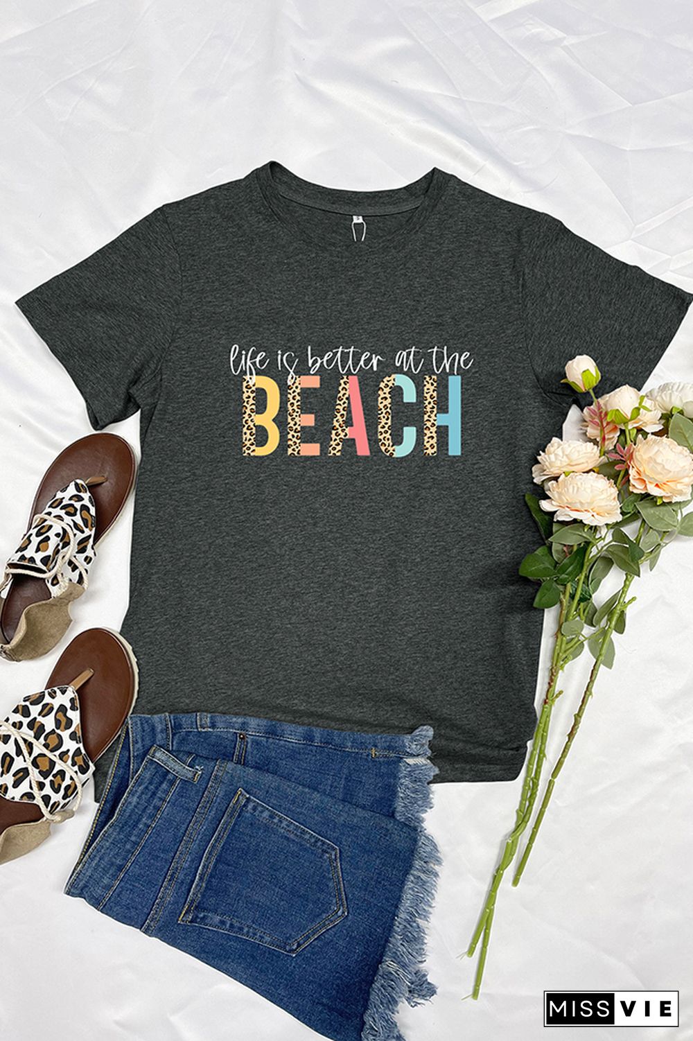 Life is better at the beach Sleeve Graphic Tee Wholesale