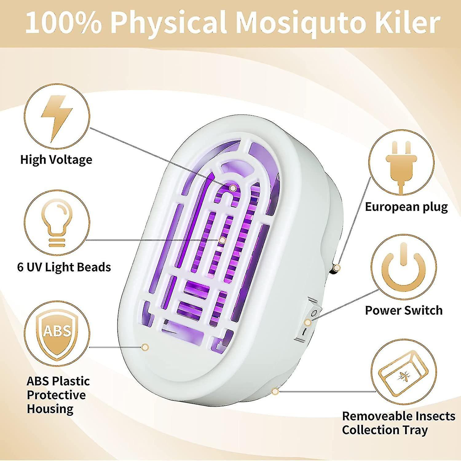 Mosquito Killer Lamp With Uv Light And High Voltage - Quiet And Effective Against Insects， 360 Physical Electric Fly Trap For Indoor， Home， Bedroom， O