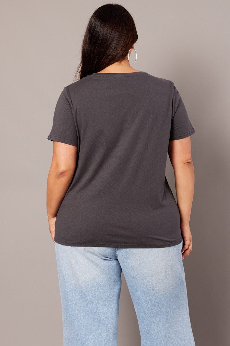 Grey Graphic T-shirt Short Sleeve Crew Neck