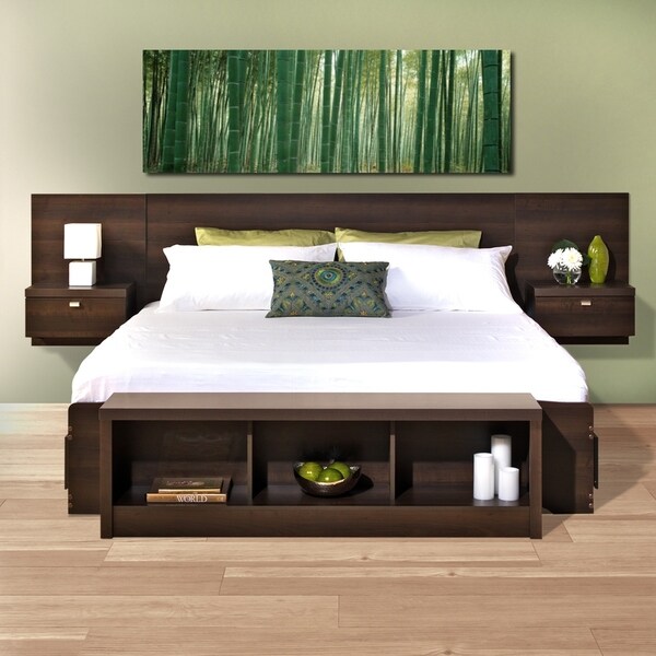 Prepac Series 9 Designer Floating King Headboard with Nightstands - - 21895148