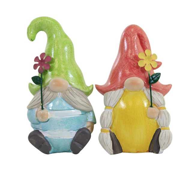 Figurine Springtime Gnome Couple Two Figurines 5 Inches Flowers Garden Ea15465 Polyresin Multicolored