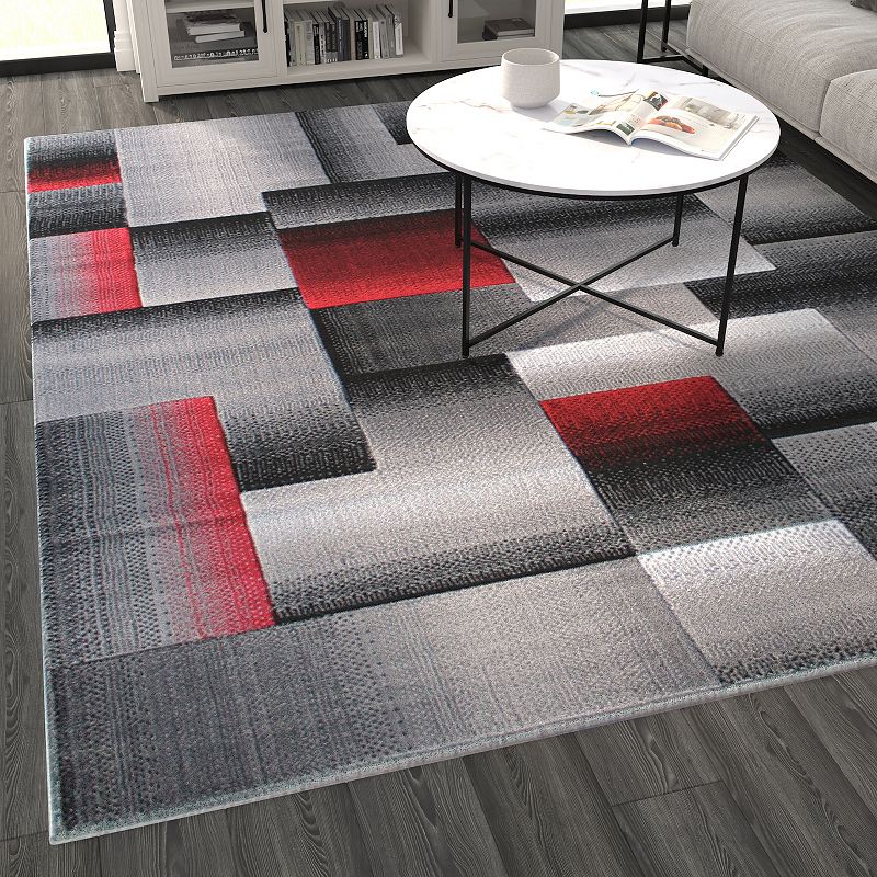 Masada Rugs Masada Rugs Trendz Collection 8'x10' Modern Contemporary Area Rug in Red， Gray and Black-Design Trz861