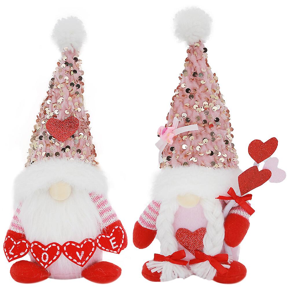 2pcs Cute Valentine's Day Gnome Doll Festival Decor Valentines Party Sequin Romantic Gnome Doll Gift