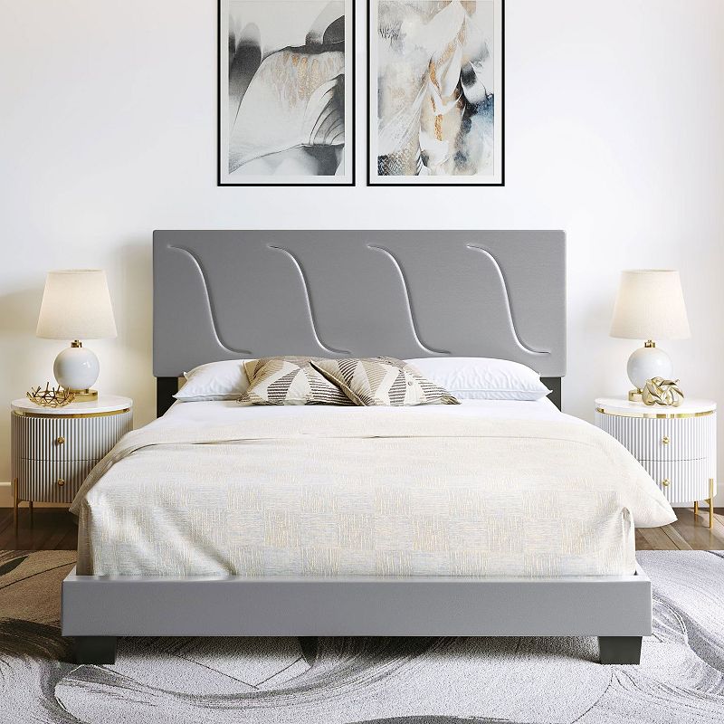 Boyd Sleep Brussels Faux Leather King Platform Bed Frame and Headboard， Grey