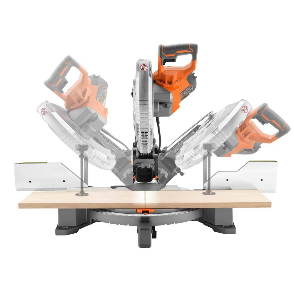 RIDGID 15 Amp Corded 12 in. Dual Bevel Miter Saw with LED and 18V Cordless Compact Jobsite Blower with InflatorDeflator Nozzle R4123-R86043B