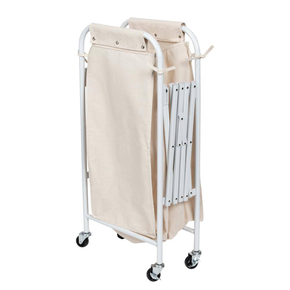 Honey-Can-Do White Collapsible Triple Laundry Sorter with Rubber Wheels SRT-08955