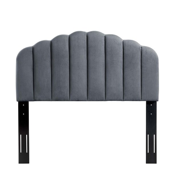 Burney Scalloped Charcoal Velvet Upholstered Twin Size Headboard - - 31684718