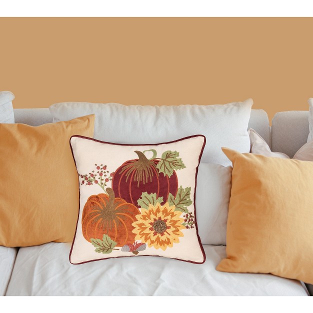 X 16 quot Pumpkins Sunflower Chain Stitch Fall Throw Pillow