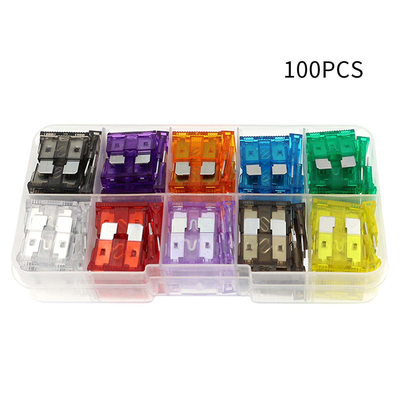 100pcs 100pcs Car Fuses Assortment Kit Blade-type Automotive Fuses Standard and Mini Size 2/3/5/7.5/10/15/20/25/30/35a Replacement Fuses For Car/rv/truc