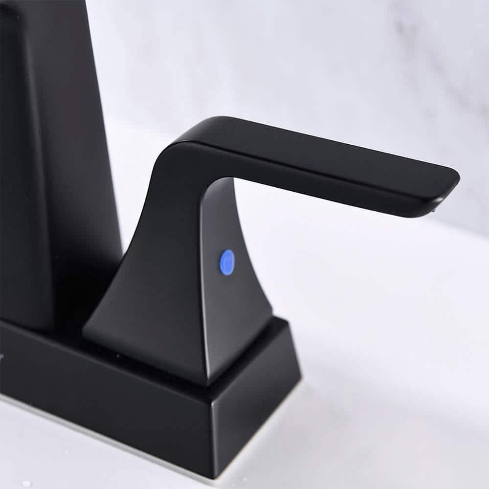 PROOX 4 in Centerset Double Handle Waterfall Spout Bathroom Faucet with PopUp Assembly in Matte Black