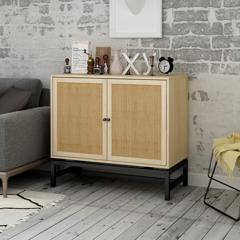 Rattan Cabinet with 2 Doors and Adjustable Shelf