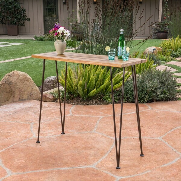 Industrial Wood And Metal Bar Table，Outdoor Industrial Teak Finished Acacia Wood Bar Table