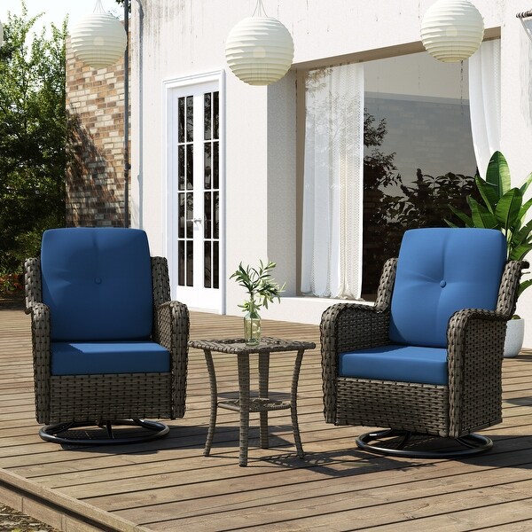 3 Pieces Patio Furniture Rocking Set with Rattan Side Table