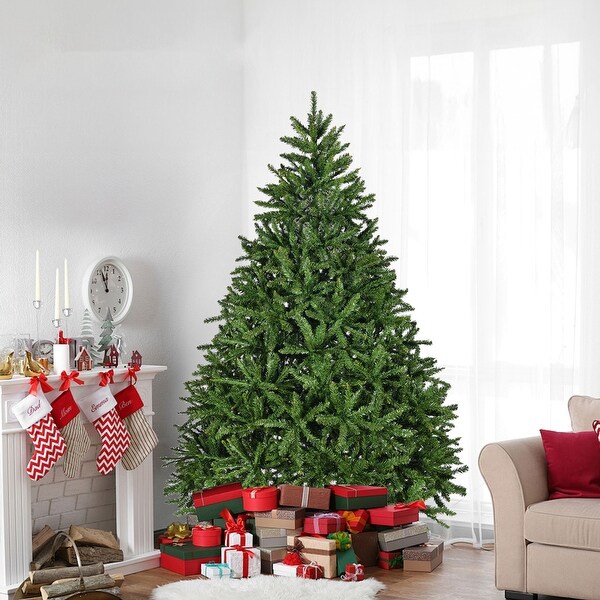 7ft Christmas Tree，Premium Unlit Hinged Spruce Full Tree with 2231 Branch Tips，Metal Stand，Hinged Structure，Festival Xmas Tree