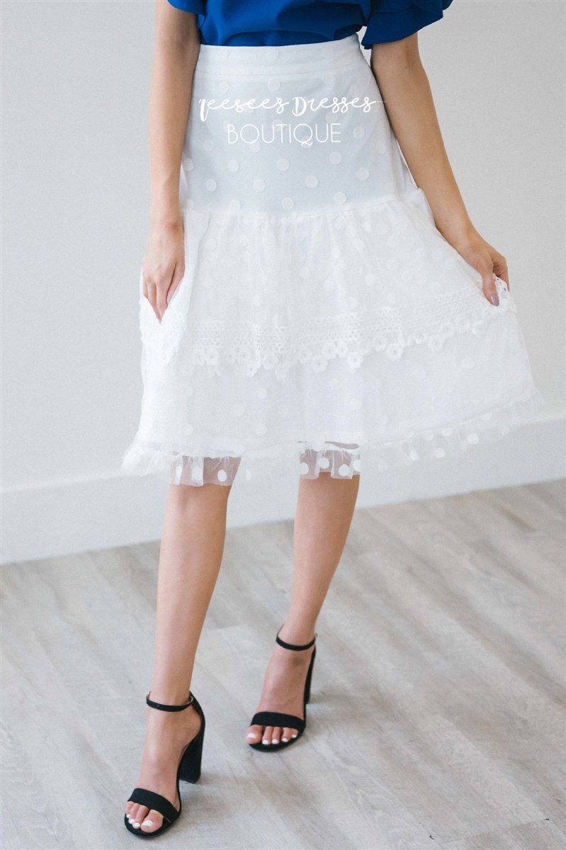 Stunning Lace Polka Dot Ruffle Skirt