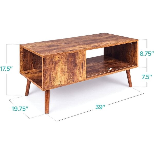 Modern Mid-Century Coffee Table Living Room Storage Shelf in Wood - 19.75