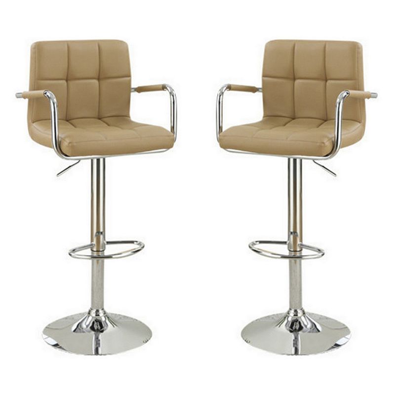 Arm Chair Style Bar Stool With Gas Lift Brown And Silver Set of 2