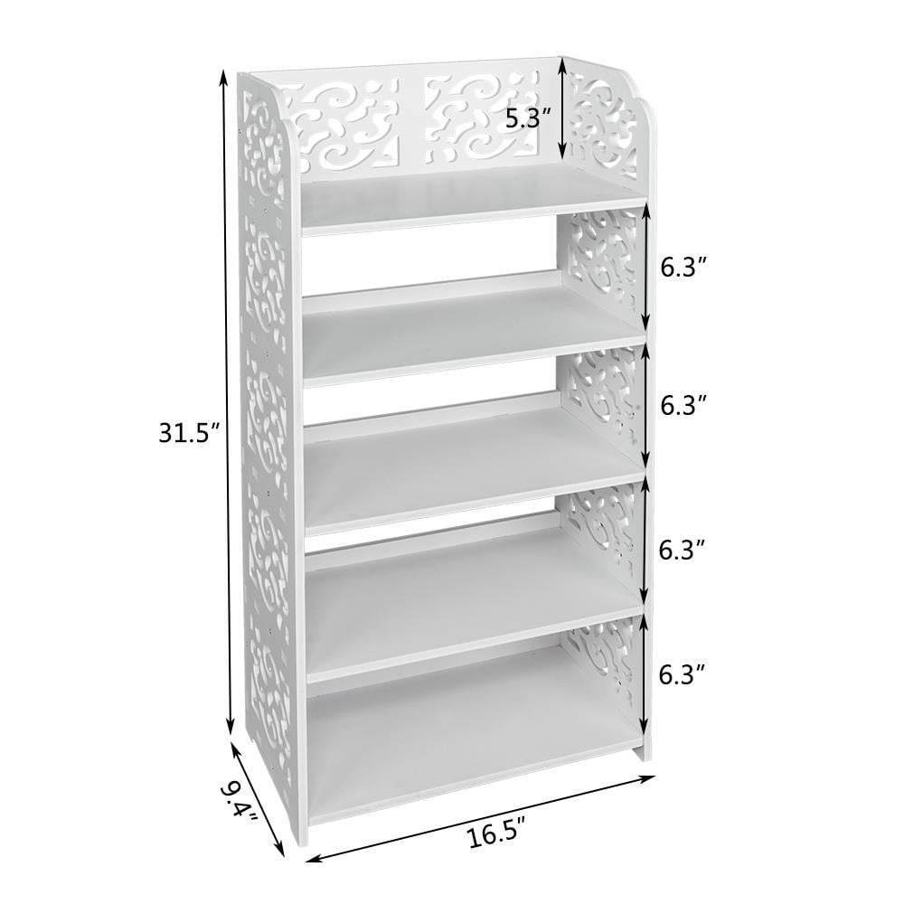 Zimtown 5 Tier Wood Plastic Entryway Shoe Rack Shoe Shelf Closet Storage Organizer Shoe Space Saving for Bedroom Living Room White