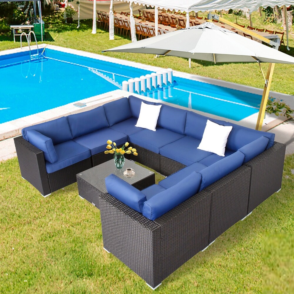 Kinbor Patio Sectional Sofa  weather Rattan Chat Set