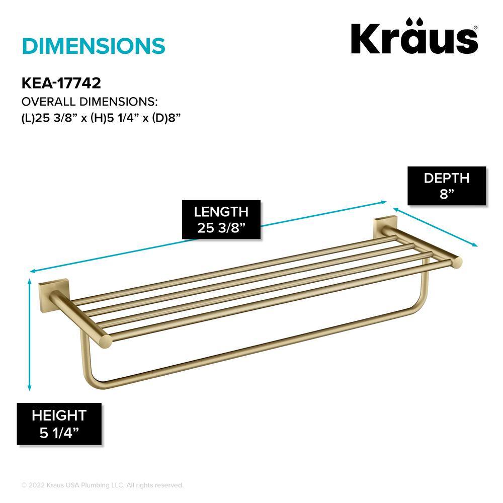 KRAUS Ventus Bathroom Shelf Towel Rack with Towel Bar in Brushed Gold KEA-17742BG