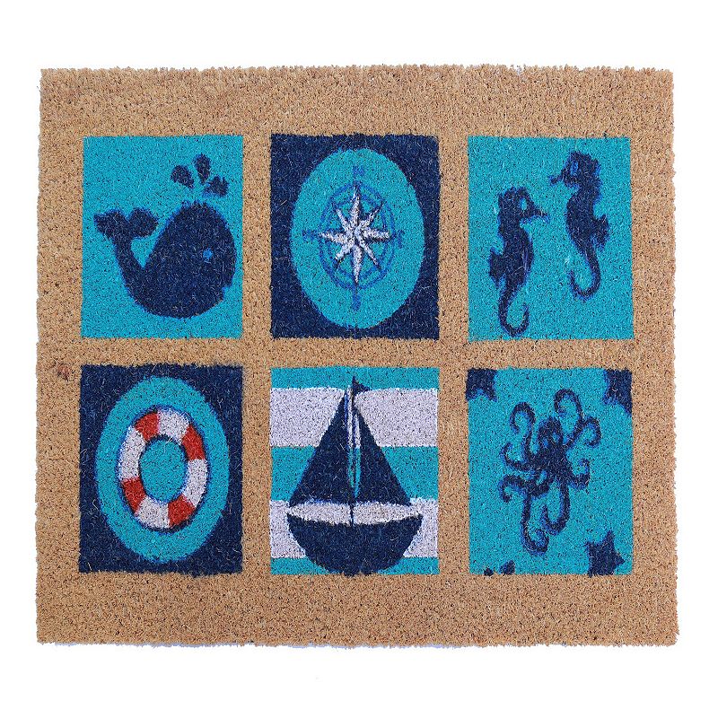 30 Brown  Blue  and White Sea Life Rectangular Handwoven Mat