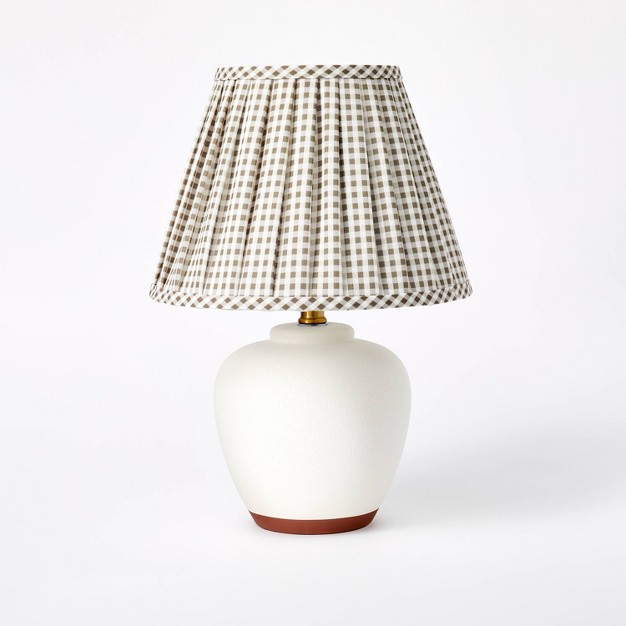 Ceramic Table Lamp With Gingham Print Pleated Shade Cream sage Green includes Led Light Bulb Designed With Studio Mcgee