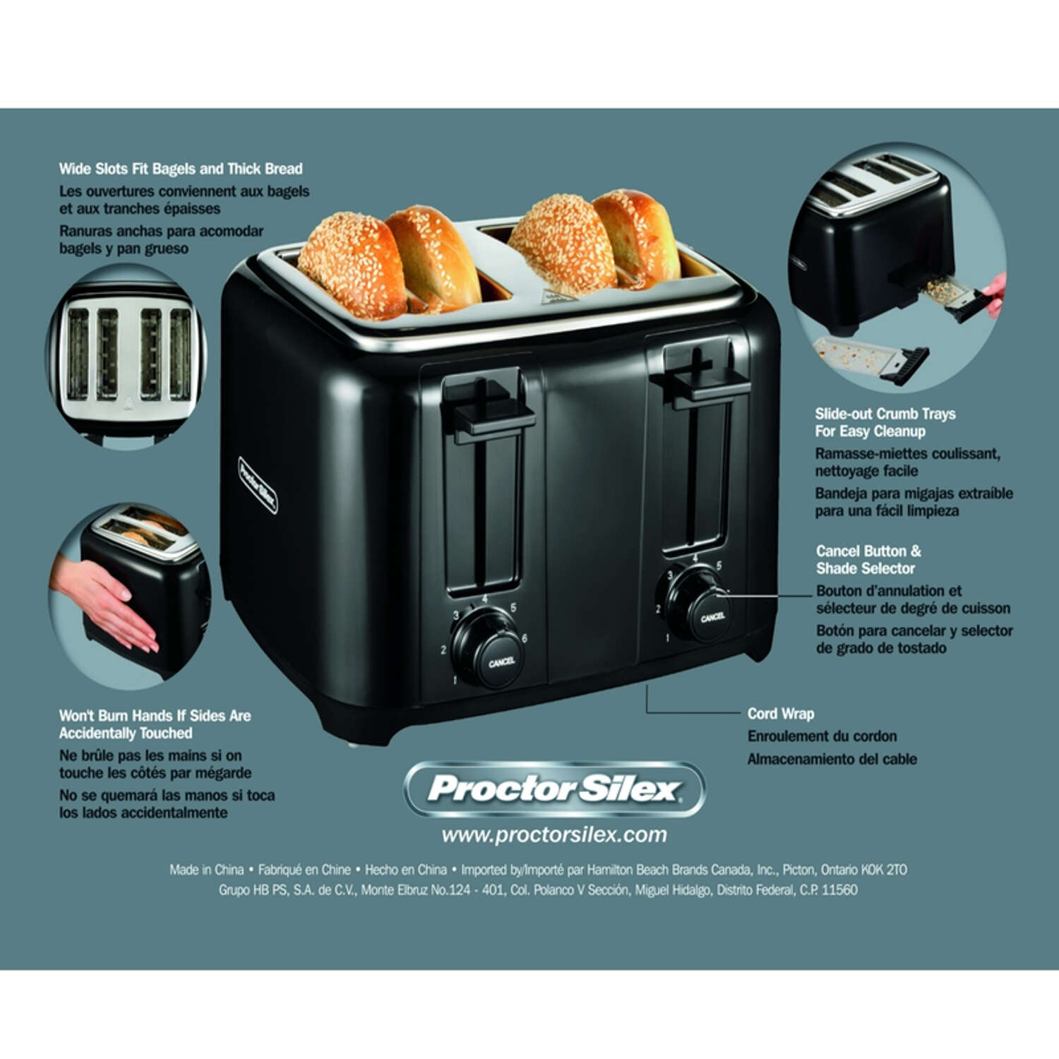 Proctor Silex Plastic Black 4 slot Toaster 8 in. H X 12.25 in. W X 11.31 in. D