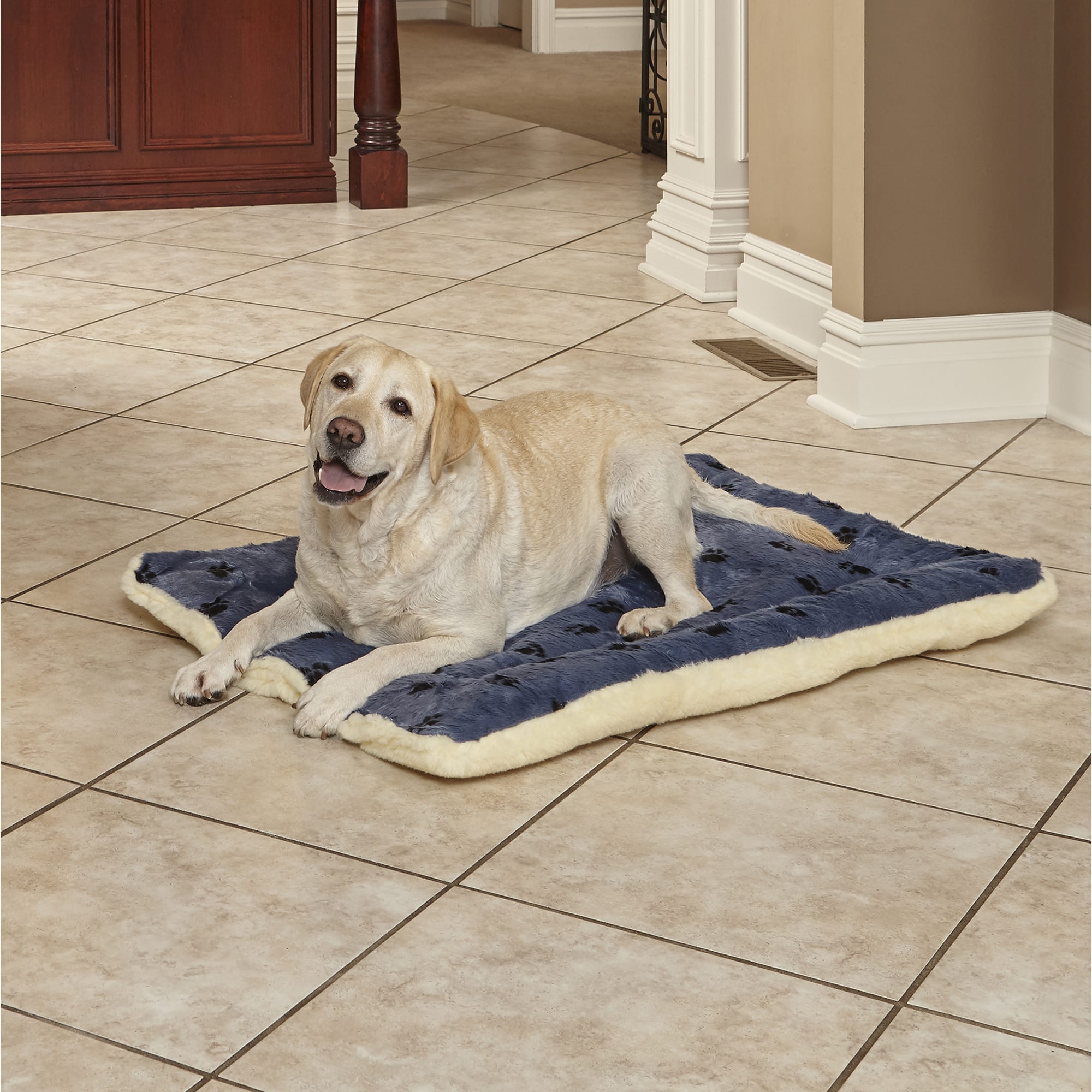 MIDWEST Quiet Time Reversible Paw Print Bed for Dogs， 17.25